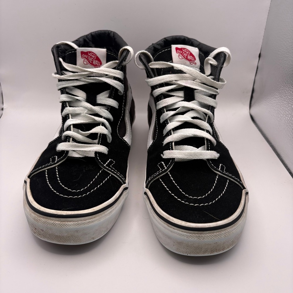Vans Sk8-Hi High Top Sneakers Black White Suede Canvas Women 8.5 Men 7 500714